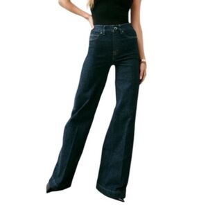 SPANX EveryWear Raw Indigo Dark Blue‎ Wide Leg Pull On Jeans Medium